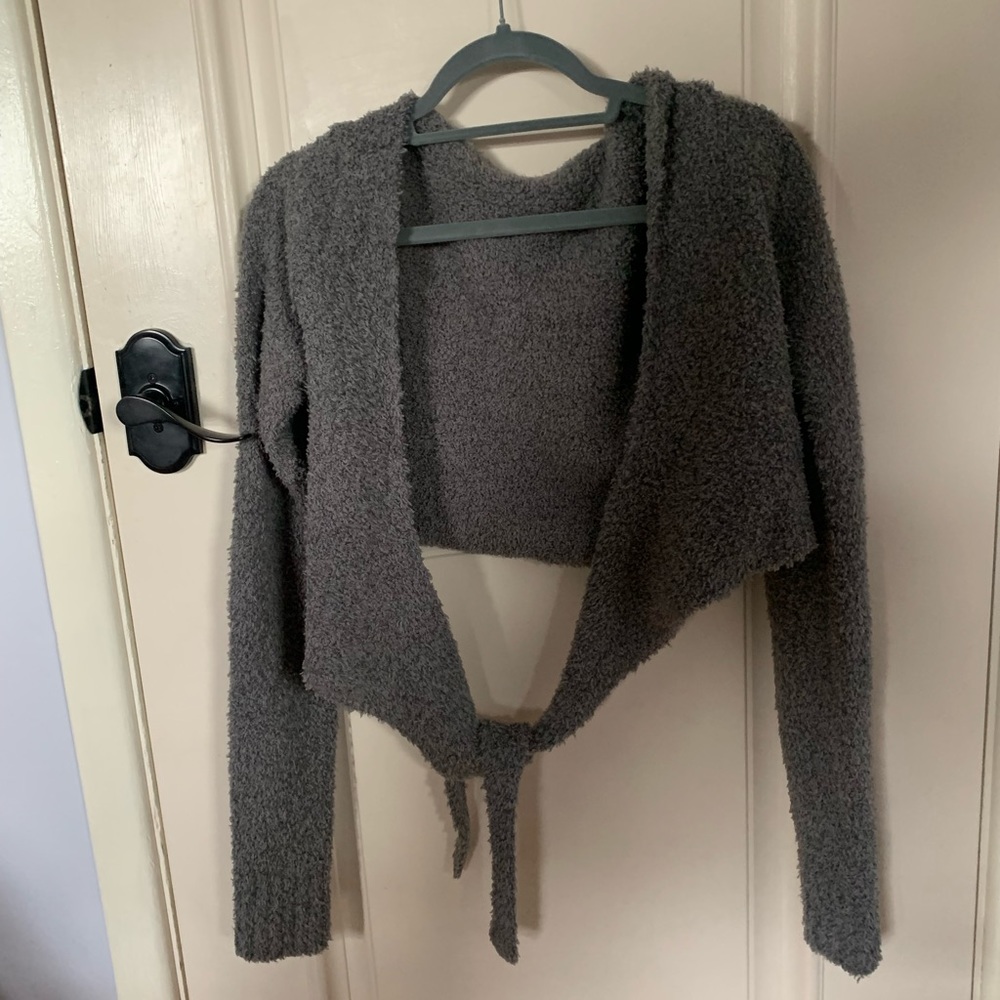 Skims Cozy Knit Wrap Top in Smoke